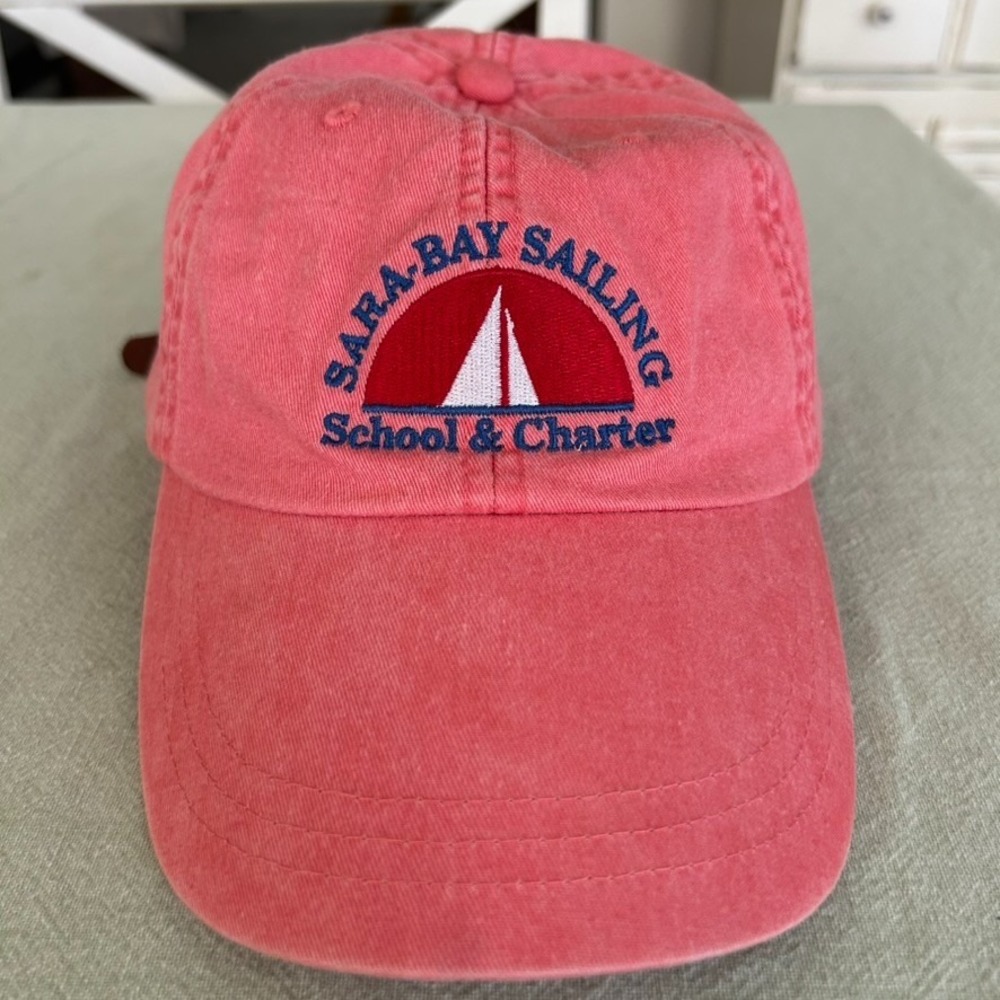 ADAMS Sara-Bay Sailing School & Charter Hat Cap Coral Pink Red Blue Embroidered